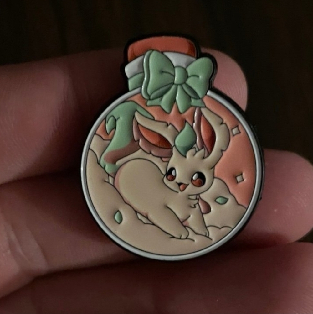 Pokemon Enamel Pin with Green and Orange Design Leafeon